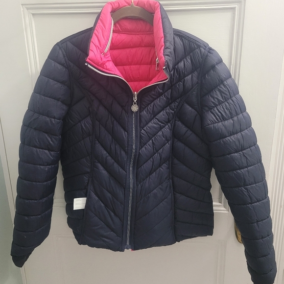 Nautica Womens Pink/ Blue Quilted Packable Puffer Jacket Reversible Size Medium - Picture 7 of 12